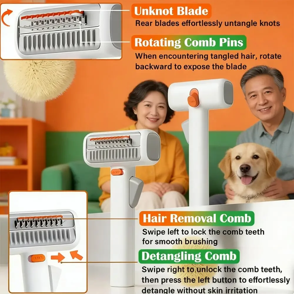 

2-in-1 Pet Grooming Comb for Dogs Cats Self Detangling Brush Removes Mats Tangles Undercoat Rake Long Short Hair