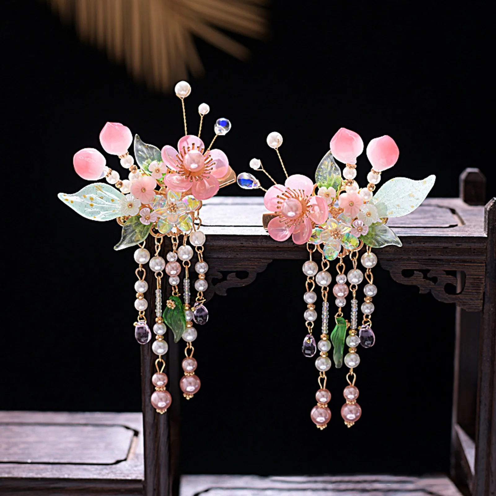 

2pcs Chinese Hanfu Flower Hairpins Clips Pendant Jewelry for Women Girls Dress Hair Jewelry Accessories Hairclips Headpieces