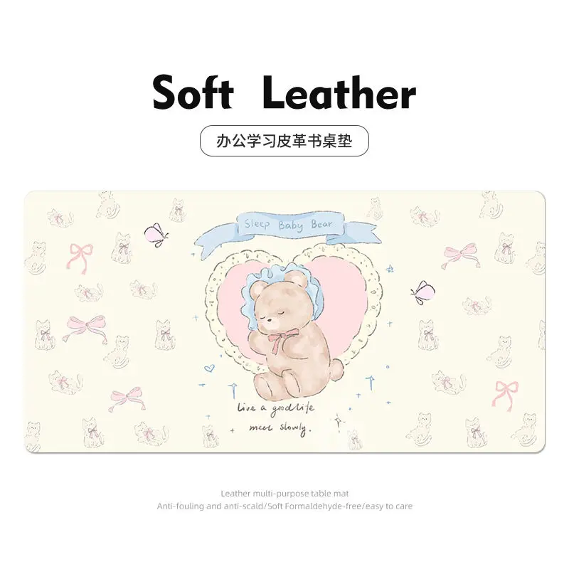 New Cute Pink INS Style Mouse Pads Love Bear Oversized Office Study Desk Pad Leather Waterproof Heatproof Computer Pad Disk Pad