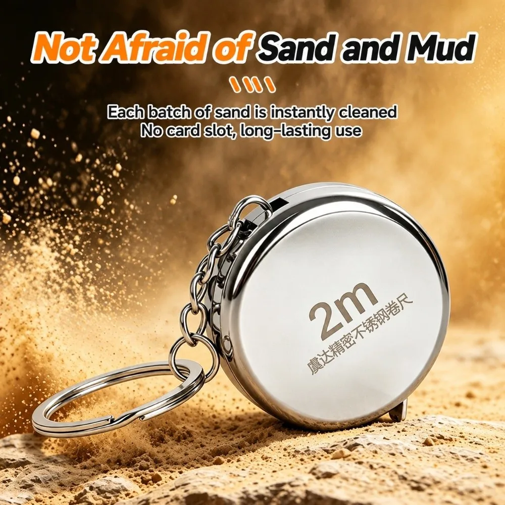 New 2M Length Tape Measure Stainless Steel Water Proof Keychain Tape Drop Proof High Precision Mini Ruler Outdoor Work