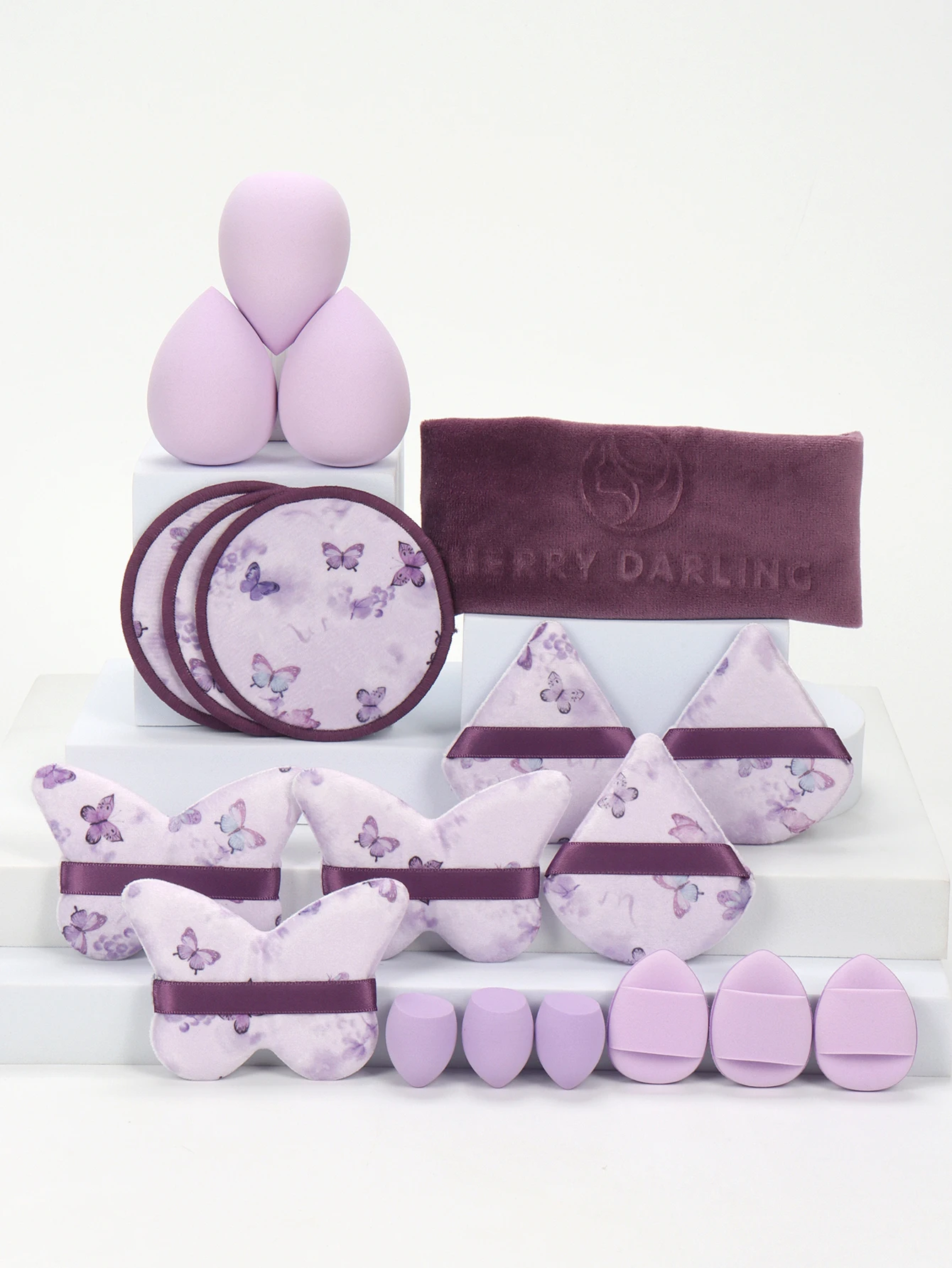 ที่คาดผมลําลอง + พัฟแป้งพิมพ์ลาย ชุด 3-12-19 ชิ้น อุปกรณ์แต่งหน้าอเนกประสงค์ เหมาะสําหรับทุกสภาพผิว