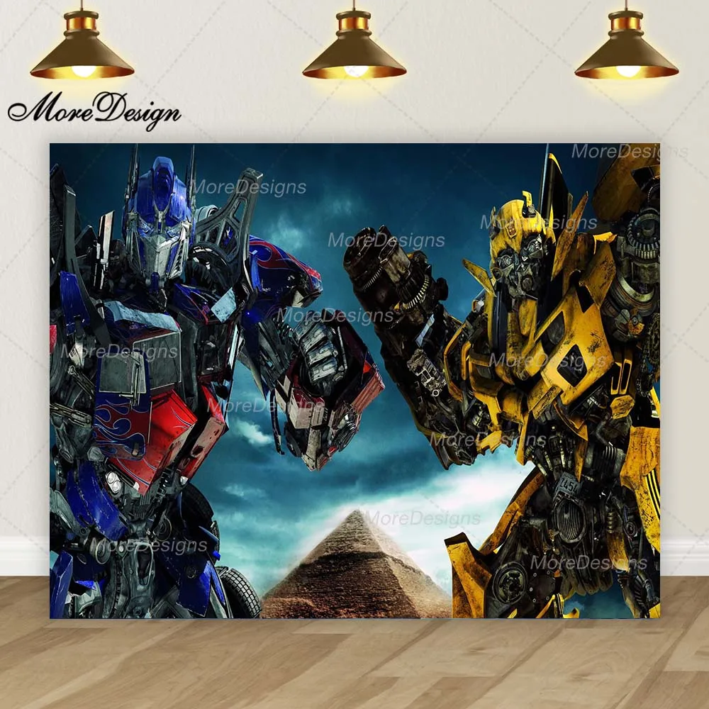 Transformatoren Cartoon Foto Achtergrond Jongens Verjaardagsfeestje Optimus Prime Autobots Vinyl Polyester Stof Achtergrond Banner