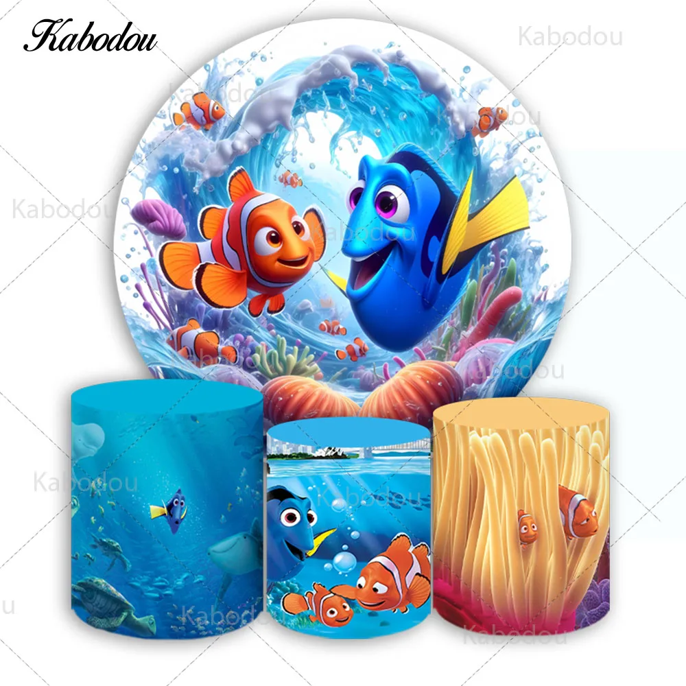 Finding Nemo Circle Photo Backdrop Kids Birthday Baby Shower Cartoon Fish Round  Photography Background Plinth Covers
