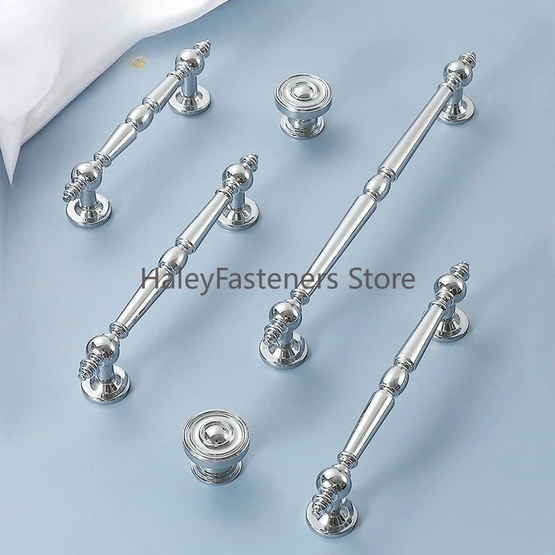 French light luxury pure copper wardrobe handle modern simple chrome bright silver all drawer single hole cabinet door