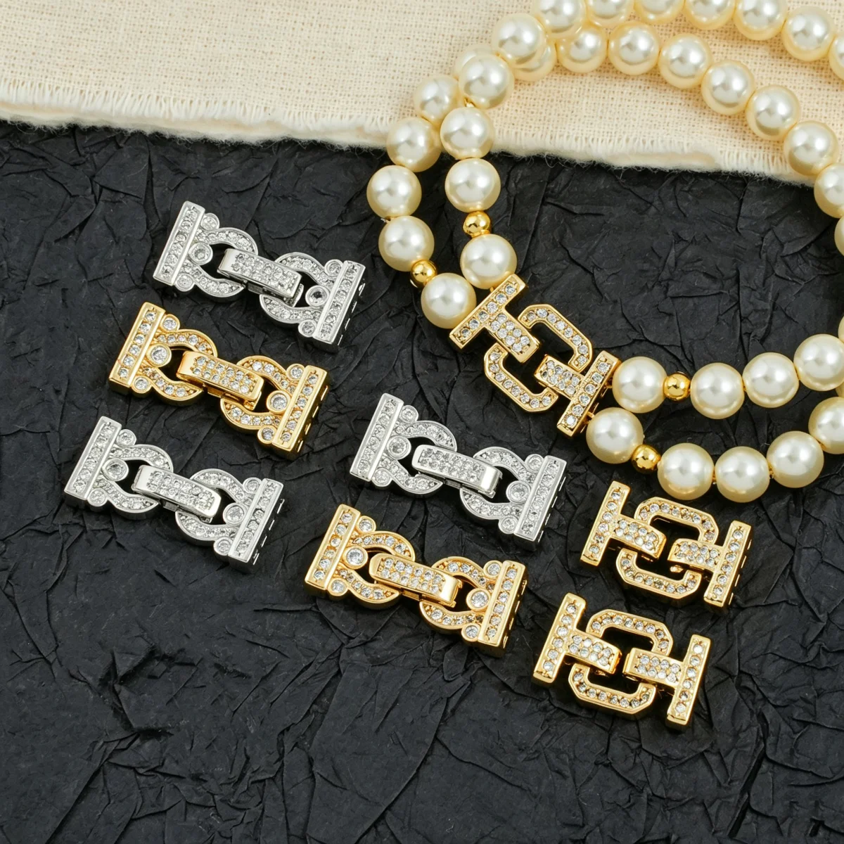 18K Gold Plated Multi-Row Pearl End Clasps, DIY Connector Findings for Bracelets & Necklaces