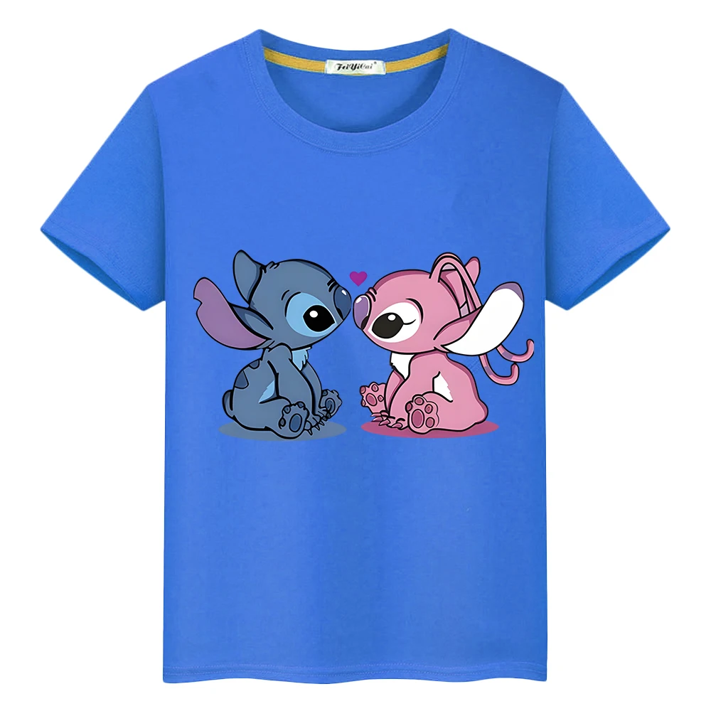 Stitch Disney Kawaii Print 100% Bawełna t shirt dla dzieci chłopiec 10 lat disney stitch anime Tops Short pride tshirt y2k girls clothes