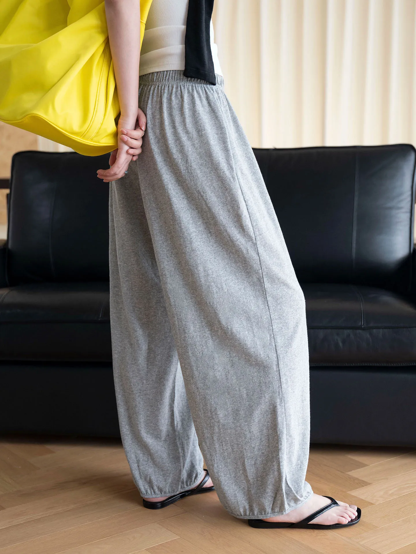 FANAN Women Elastic Waist Soft Knit Wide Leg Pants Casual Loose Drape Home Daily Trousers Korean Style Clothing New 2026 Autumn