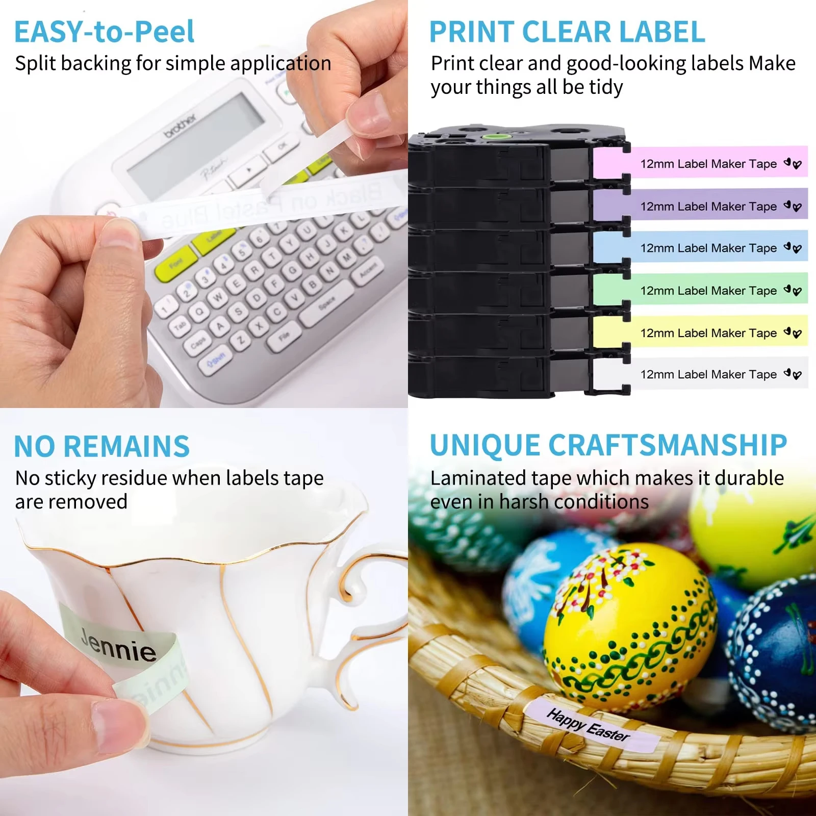 1PK 12mmx8m Laminated Label Tape Pale Colors  Printer Ribbon for PT-D210 P710 H110 Compatible for Brother P-touch Label Maker