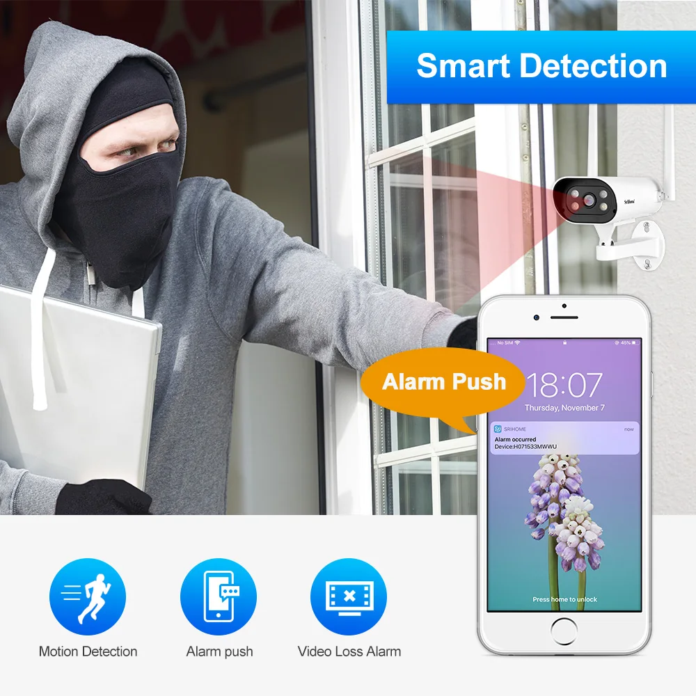 SriHome-sistema de cámaras de seguridad inalámbricas NVS004, KiT de cámara de vigilancia NVR, Audio bidireccional, conjunto de cámara IP para el hogar al aire libre, 1080P, 4 canales