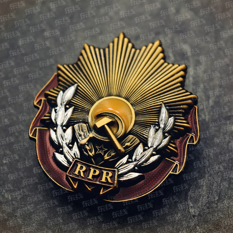 مطرقة ذهبية ومنجل مع إكليل الغار الفضي وتصميم أمة الله على الطراز العتيق RPR دبوس طية صدر السترة شارة سوفيتية قابلة للجمع #6