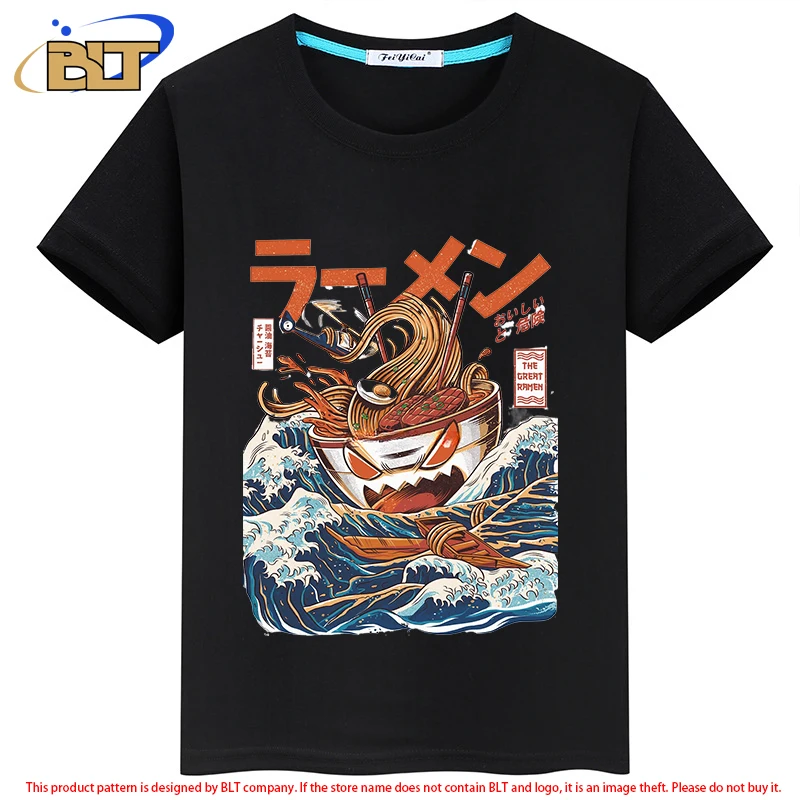 The Great Ramen off Kanagawa Kids T-Shirt summer children's short-sleeved casual tops for boys and girls