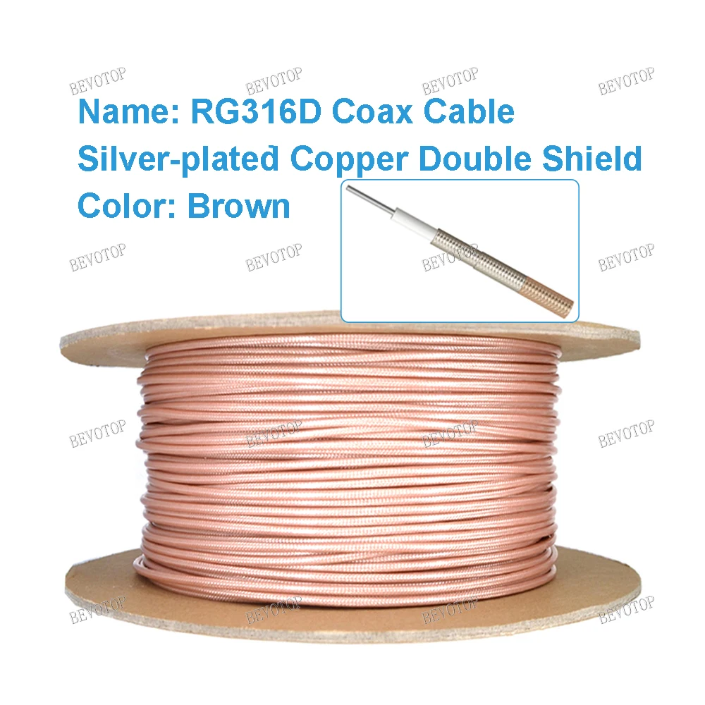 RG316D Coax Cable 1M~500M Silver-Plated Copper Double Shield 50 Ohm Low Loss for Crimp Connector High Quality Fast Shipping