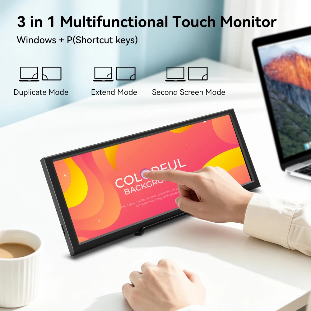 Monitor táctil portátil de 12,3" con HDMI y USB C, pantalla IPS LCD de 1920x720, barra de visualización de temperatura para computadora, pantalla panorámica