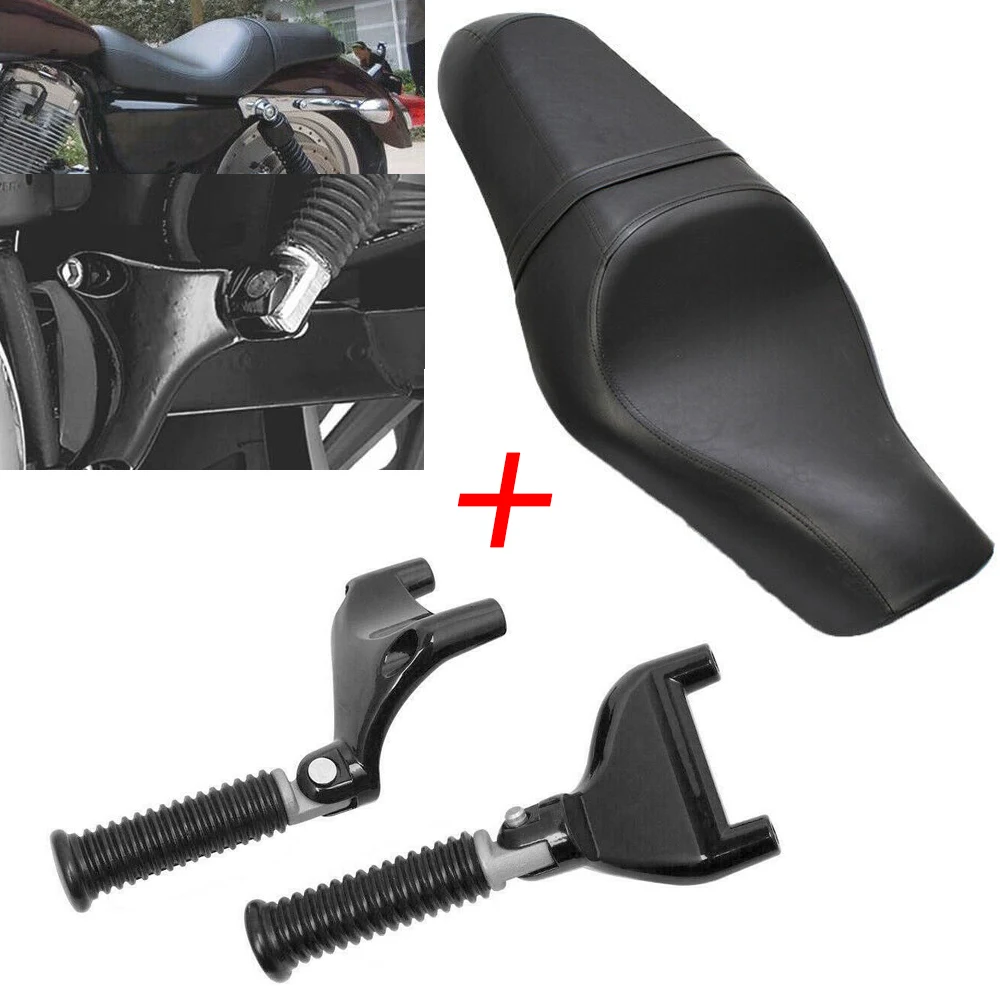 

Motorcycle Black Two-Up Seat + Rear Passenger Foot Pegs For Harley Sportster XL 883 1200 XL883 XL1200 2010-2013 2012 2011