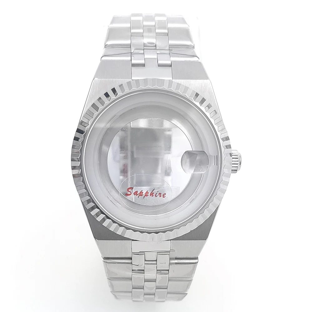 PARNSRPE 39.5mm Dog tooth ring men's watch case kit sapphire crystal waterproof Suitable for NH35/36 automatic movement.