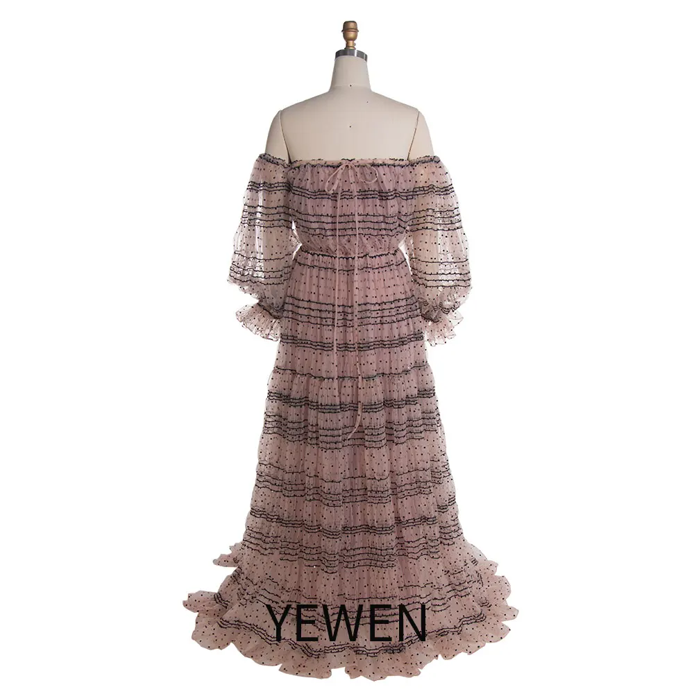 Polka Dot Tulle Evening Gown Woman Boho Maxi Dress Beach Photoshoot Gowns Plus Size YEWEN