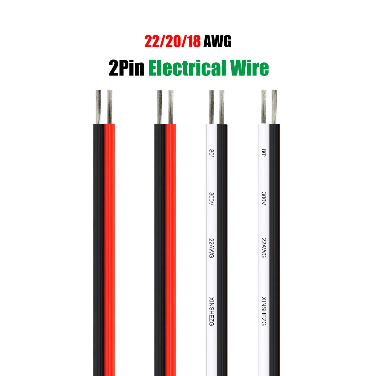 สายไฟฟ้า2pin สายไฟ LED แบบยืดหยุ่น3-100ม. 18 20 22AWG สายต่อพ่วงสำหรับ5050 3528แถบไฟ led แบตเตอรี่รถยนต์ของเล่น