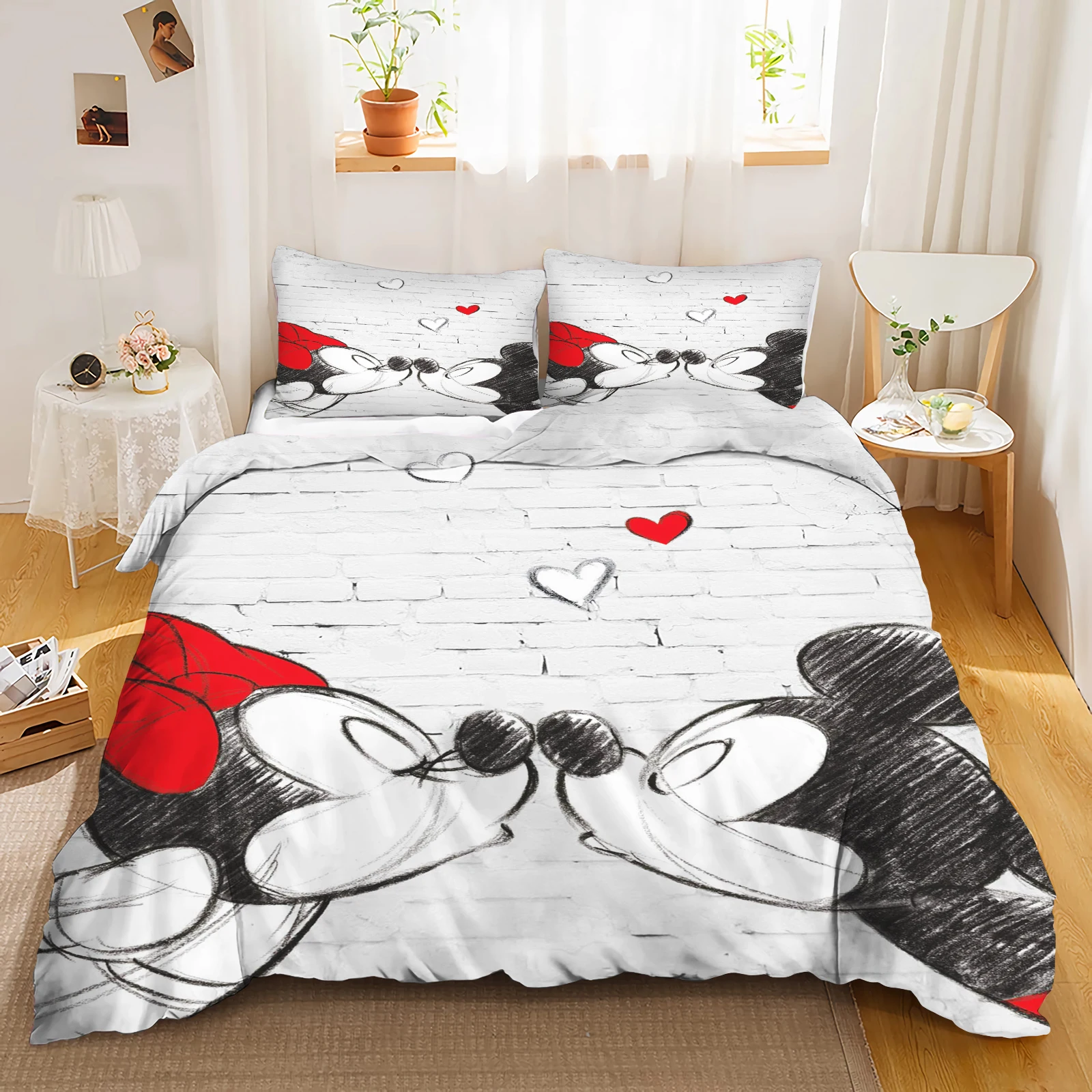 

Комплект детского постельного белья с Микки Маусом: пододеяльник и наволочки для двуспальной кровати, милый мультяшный принт, для дома