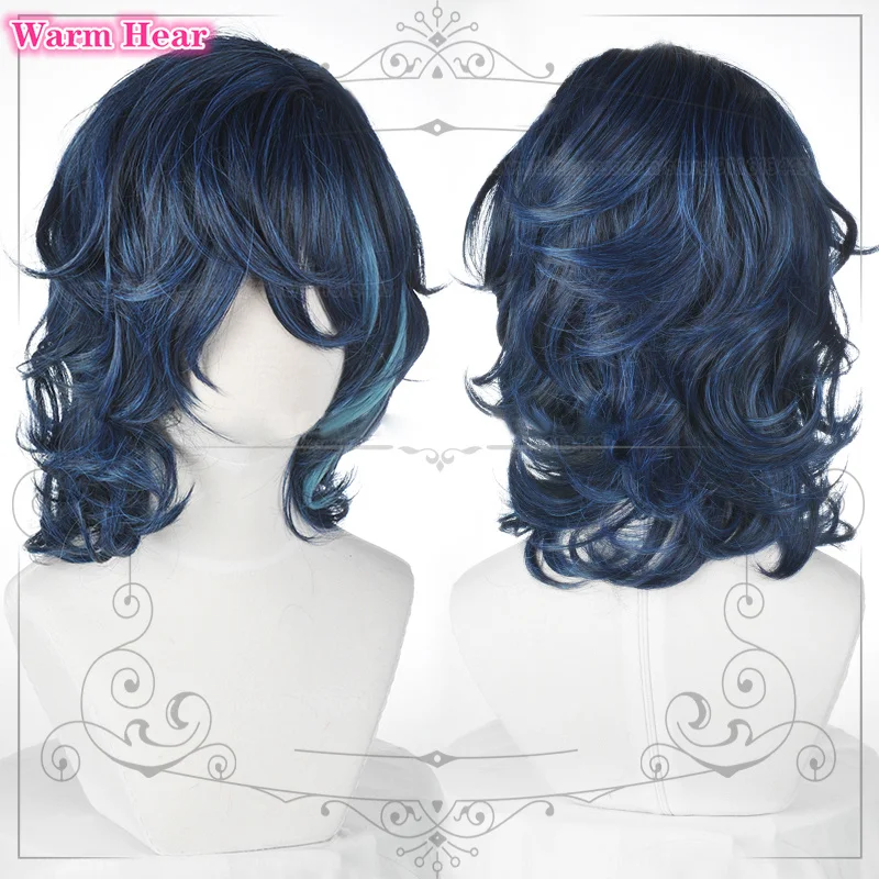 Tsumugi Aoba Wig  ES Tsumugi Aoba Cosplay Wigs Blue Highlight Heat Resistant Hair Halloween Party Wigs + Wig Cap