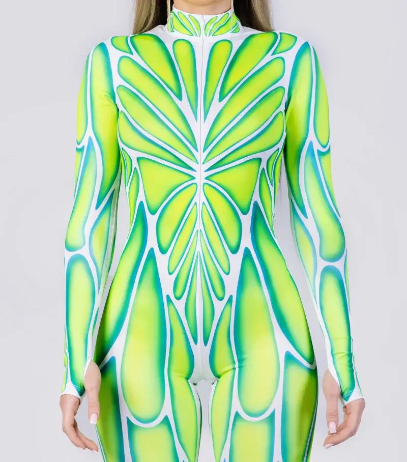 Sexy Damen Psychedelischer Netz-Cosplay-Jumpsuit Horror Halloween Festival Party Bodysuit Karneval Bühnenauftritt Eng Anliegend – Detail 4