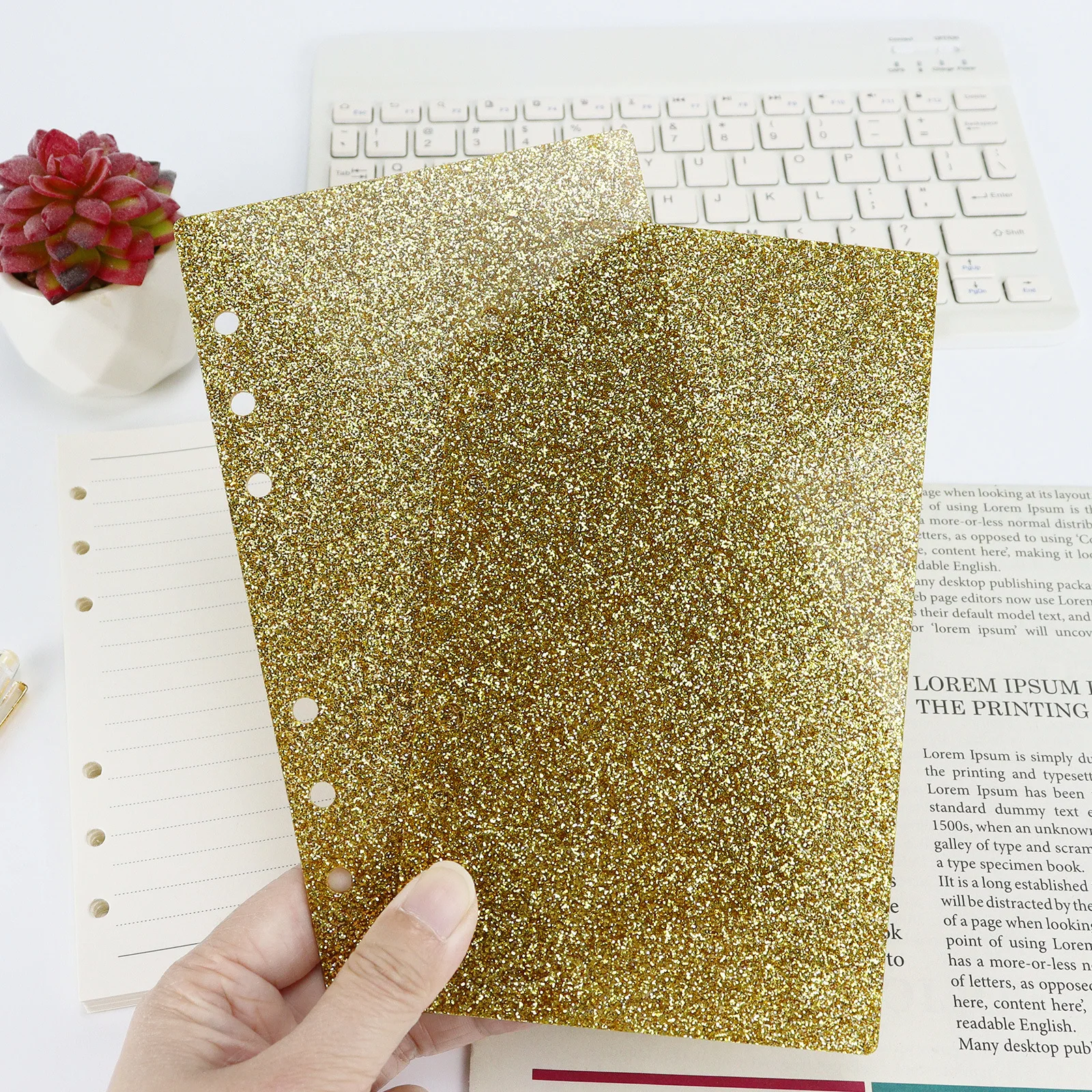 A6 Glitter Transparent  Acrylic Loose Leaf Binder Cover DIY Account Book Journal Planner Office Stationery Supplies