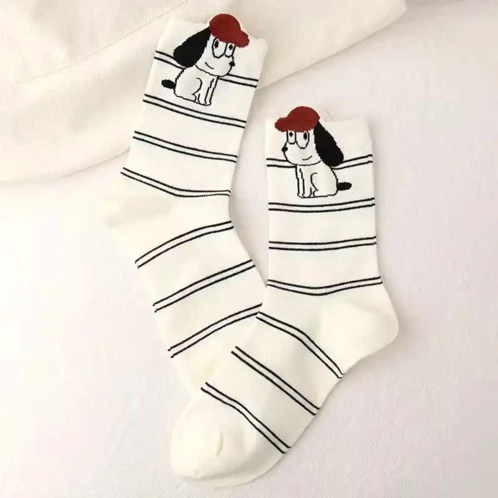 Dots Cartoon Dog Ankle Short Socks Cotton Female Hosiery Cartoon Cat Mid Tube Socks Anti-slip Ins Women's Summer Stripe Socks