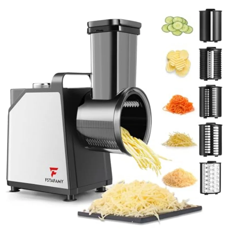 

Electric Cheese Grater and Vegetable Slicer 250W 5-in-1 Kitchen salad chopper Food Processor with One-Touch Control