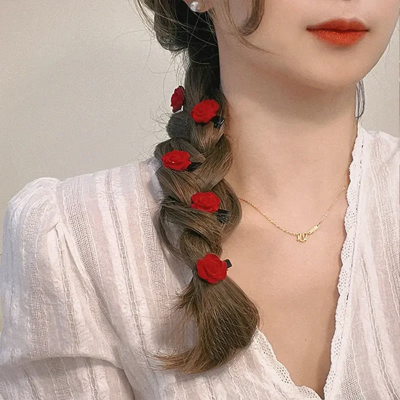 Red Rose Flower Hairpins Clip Rose Hair Clips Fringe Clip Retro Hairclip Hair Accessories for Women Girls Party Gift