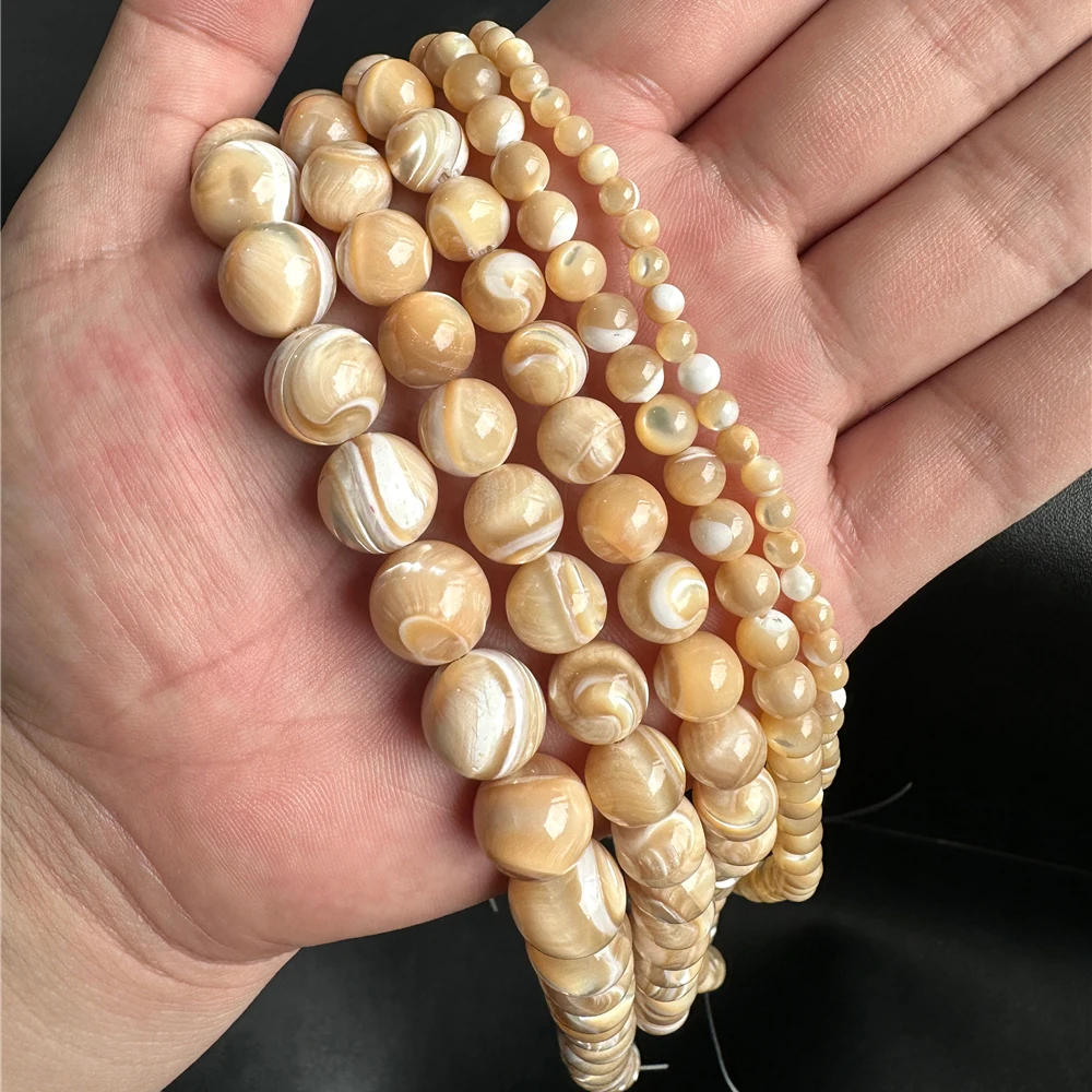 Natural Round Trochus Shell Bead 4 6 8 10 12mm Smooth Mother Of Pearl Seashell Beads For Summer Jewelry Making Necklace DIY 38CM