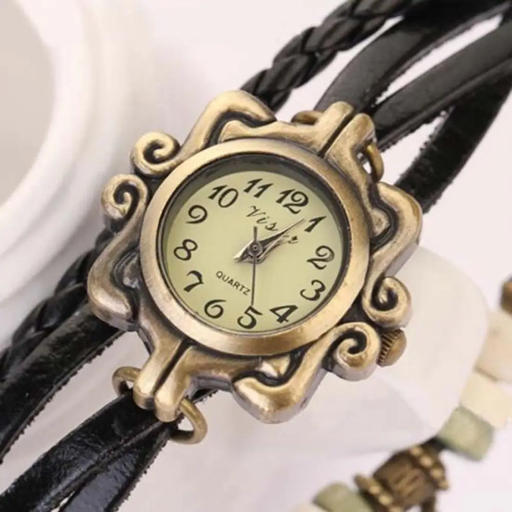 Reloj de pulsera de piel sintética trenzada multicapa Vintage para mujer, Torre Eiffel