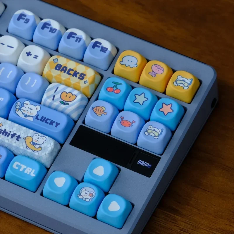 Surfing Bear Keycaps 142 Key PBT Thermal Sublimation Cute MOA Profile Customized Keycaps Gaming Mechanical Keyboard Accessories