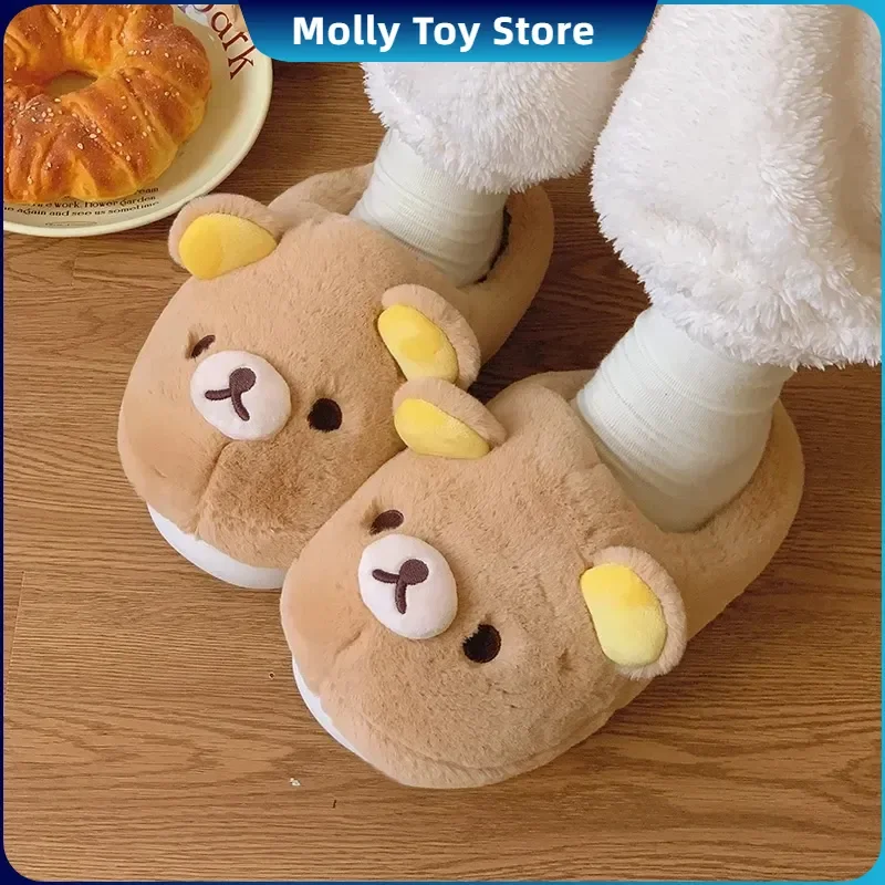 Kawaii süßer Bär Rilakkumas tragen Baumwollschuhe draußen flache geschlossene Pantoletten Cartoon süße Heimschuhe Winterpaarschuhe