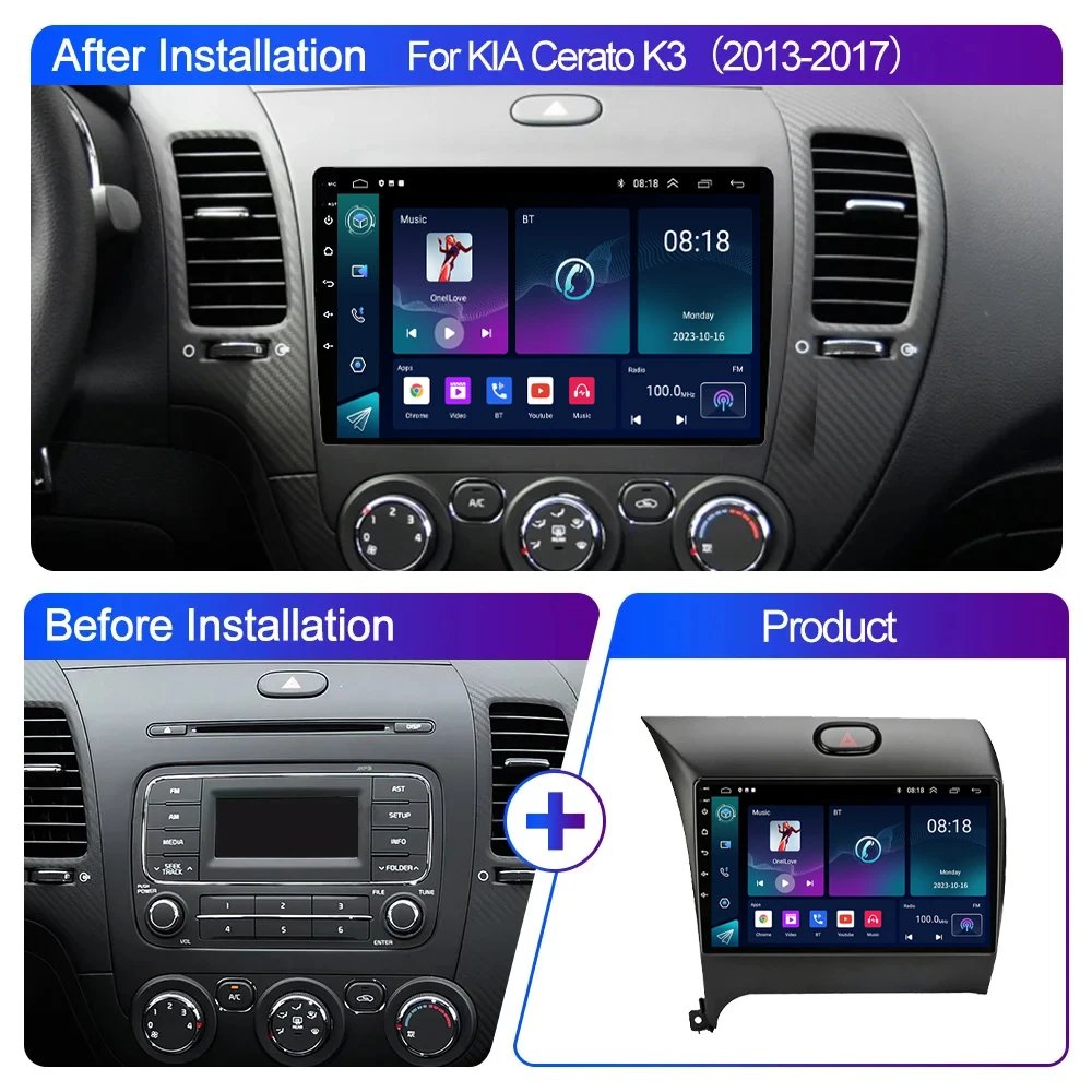 2 din Android 13 Car Radio Stereo For Kia K3 Cerato 3 Forte 2013-2017 Multimedia Video Player Navigation GPS Carplay Auto WIFI