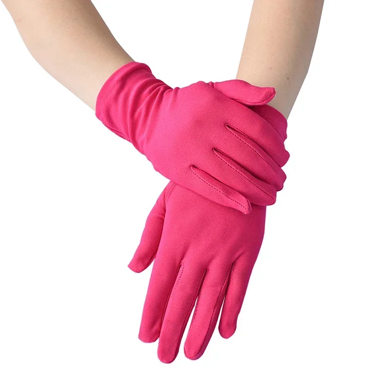 Men Party Etiquette Short Gloves Stretch Sun Protection Full Finger Mitten Black Spandex Silk Elastic Driving Gloves for Women