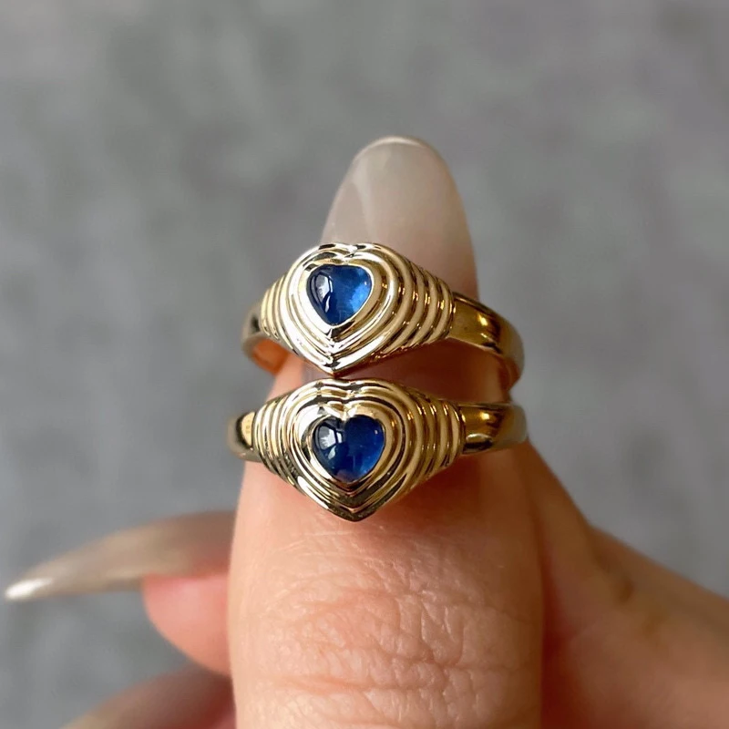 Aazuo-anillos con forma de corazón para mujer, sortija de oro amarillo puro de 18K, zafiros azules naturales, regalo para fiesta de compromiso de cumpleaños, Au750