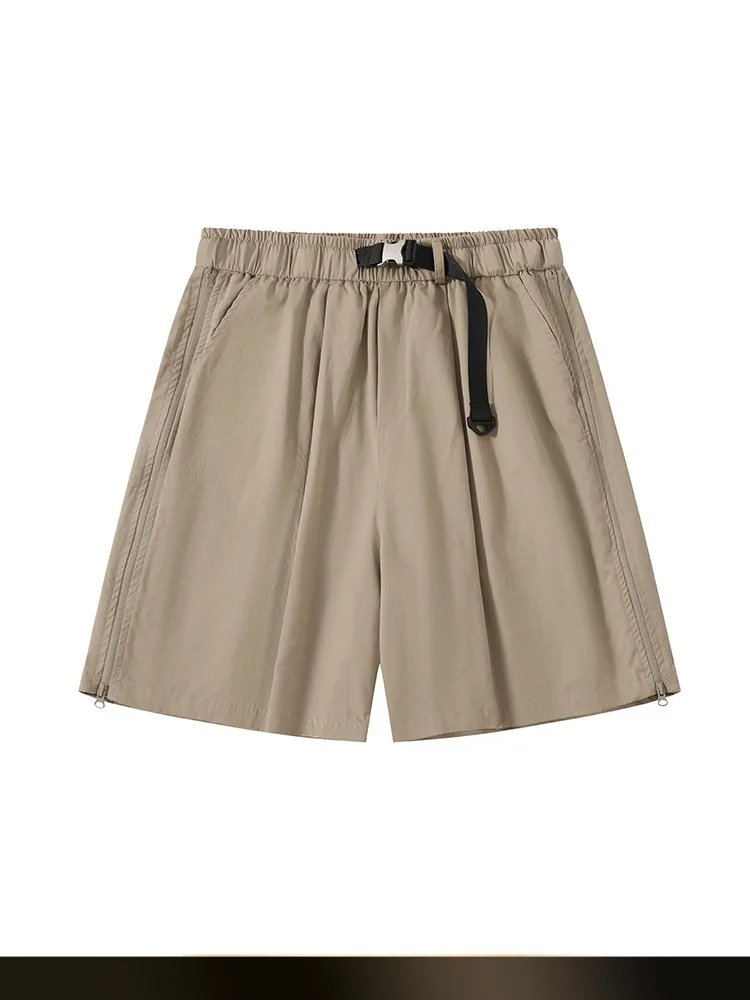 

American Retro Color Simple Double Zipper ort Pants Summer Loose Versatile id Splicing Breathable Five-Quarter Pants