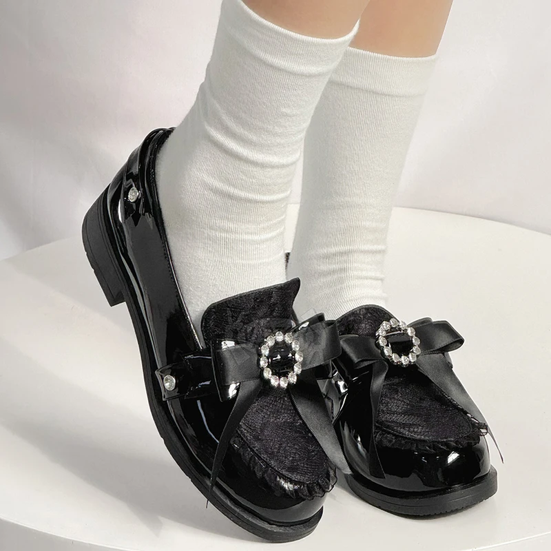 Fashion Women's Shoes Waterproof Platform Lady Pumps Japanese Style High Heels Platform Lolita Pearl Heart Buckle Leather Shoes