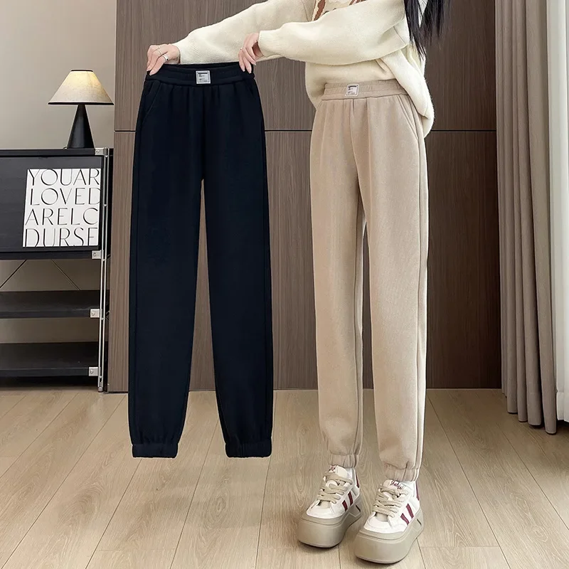 Zimowe, ocieplane, grube spodnie dresowe z polaru, sportowe spodnie, grube, ciepłe spodnie z sztruksu, codzienne spodnie damskie.