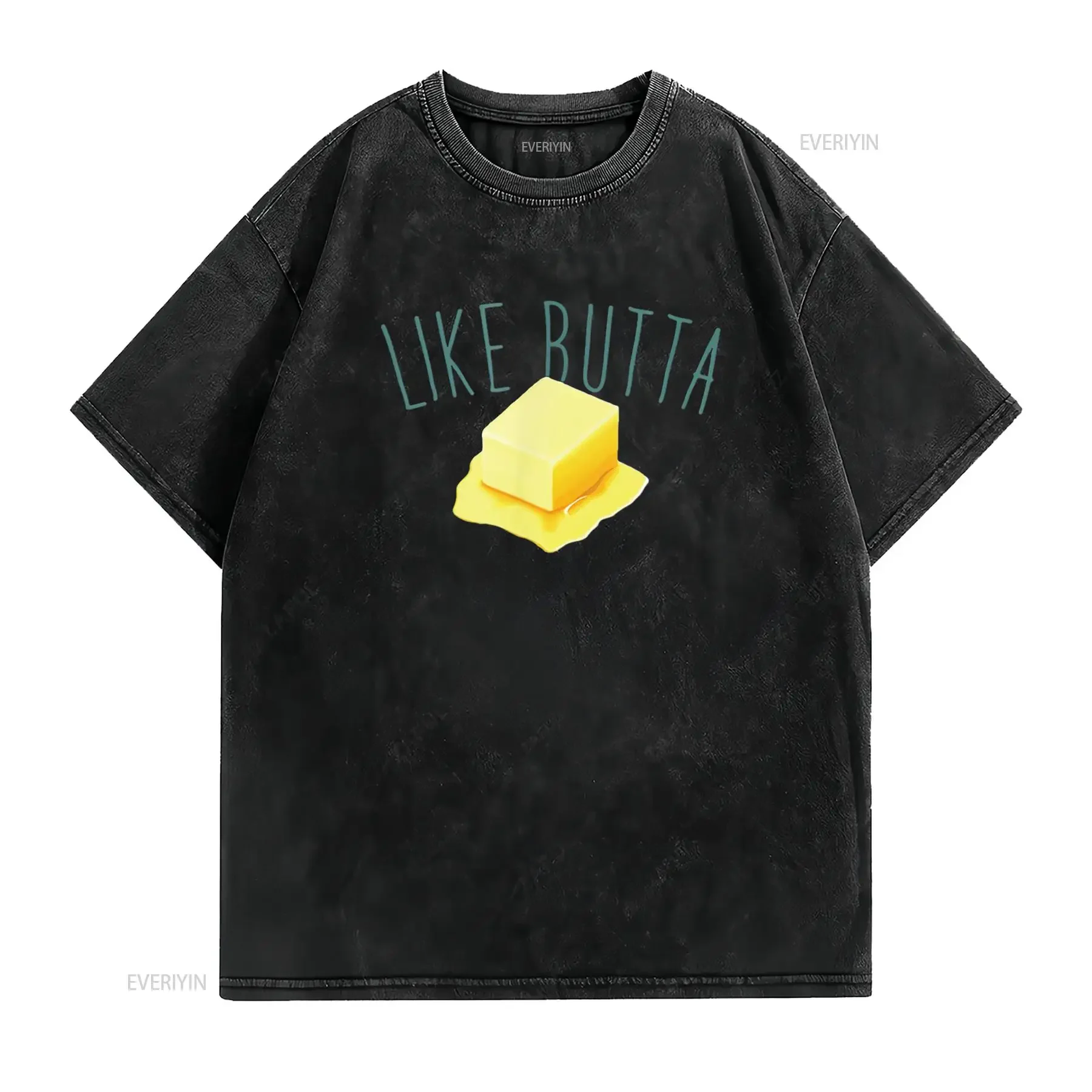 Womens Like Butta Melting Pat of Butter T Shirt Black 2X Large vintage Washed fashion Casual Top For Everyday Wear Breathable
