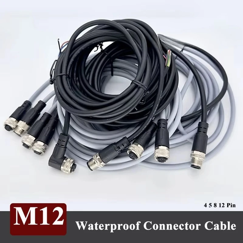 Waterproof M12 4 5 8 Pin Aviaiton Plug Wire Injection Molded A-type Male to Female Connector Cable Bent/Straight Head with Line