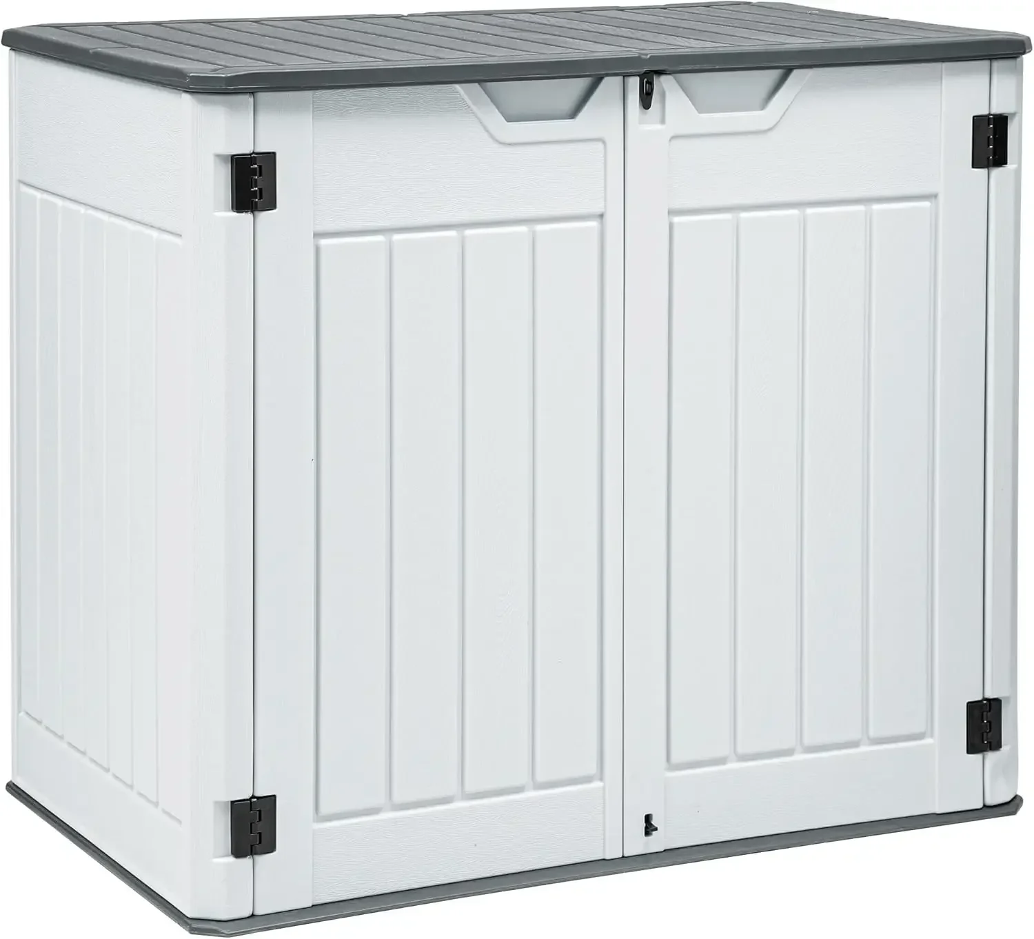 Large Outdoor Horizontal Storage Shed, 47 cu ft Resin Tool Shed w/o Shelf, Outdoor Waterproof Storage with Floor for Trash Cans