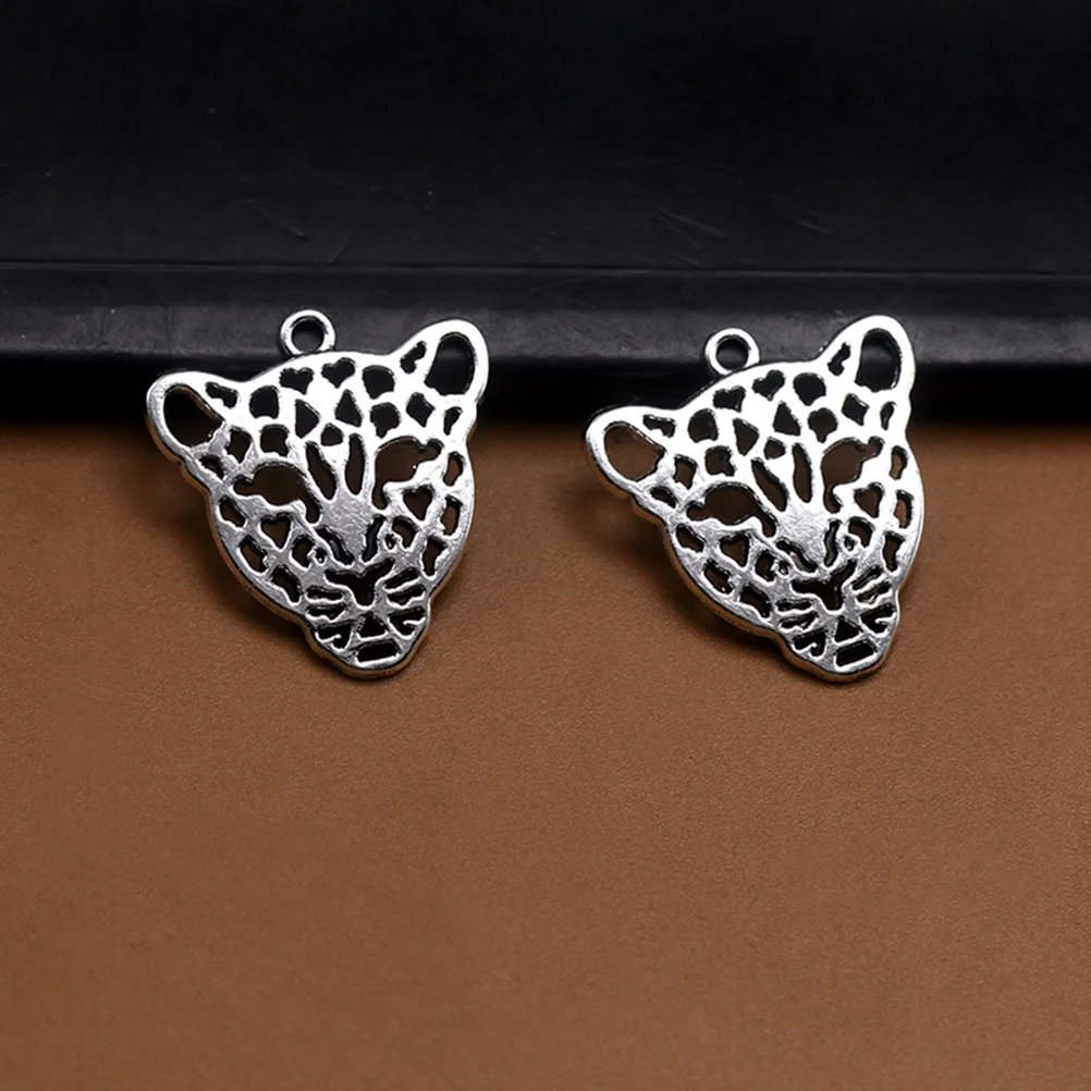 20pcs Hollow out Leopard Head Pendants DIY Alloy Charms Jewelry Making Accessory for Necklace Sweater Chain ( Silver)