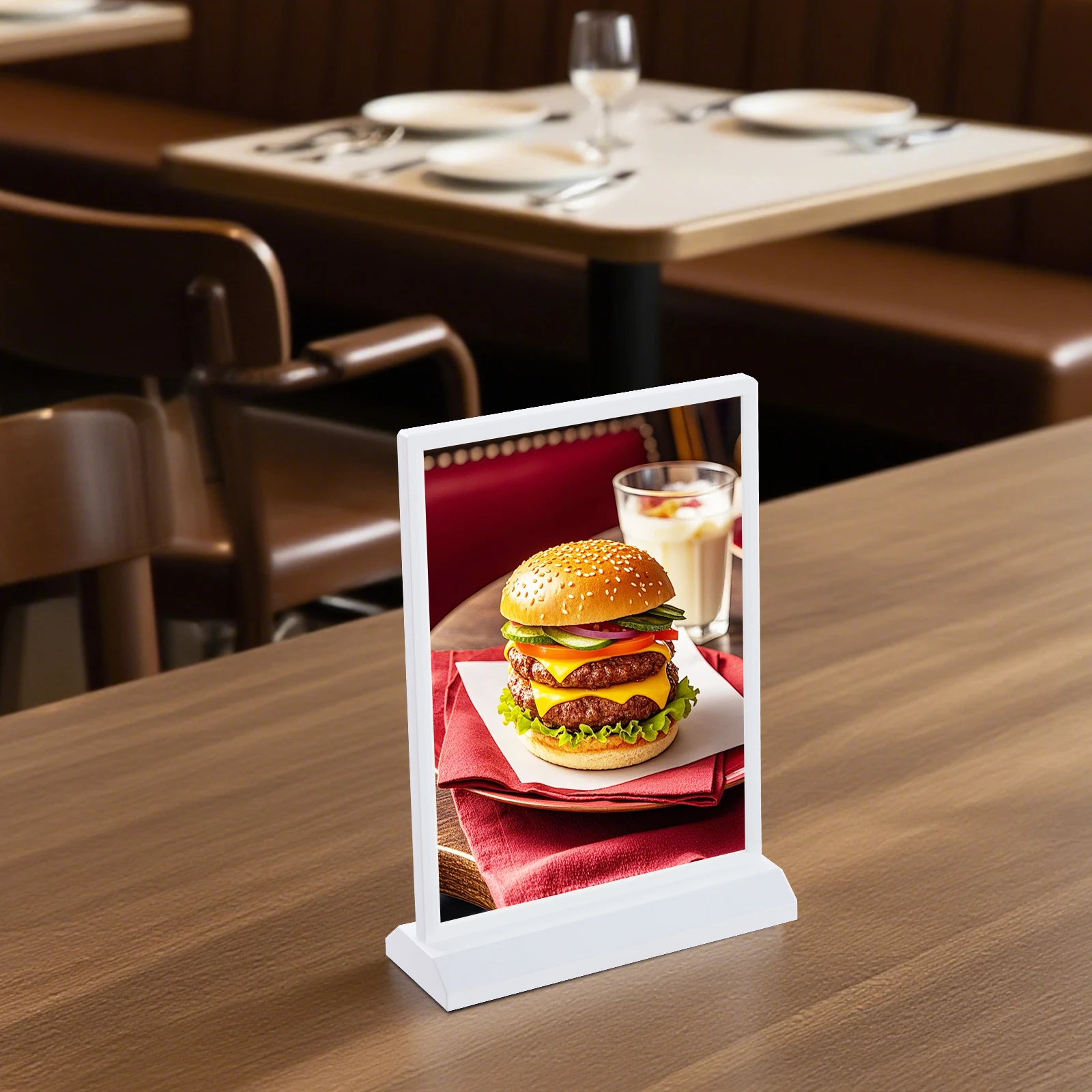 

Белая настольная LED-стойка для рекламы из ABS-пластика, 24x8x2.5см, формат А4, с трехступенчатой регулировкой яркости, двусторонняя, светящаяся рекламная панель