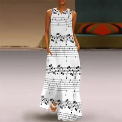 Elegant Music Notes Art Decor Sheet Music Print Long Dress Casual Fashion Women Sleeveless V-neck Tank Maxi Dress Street Clothes