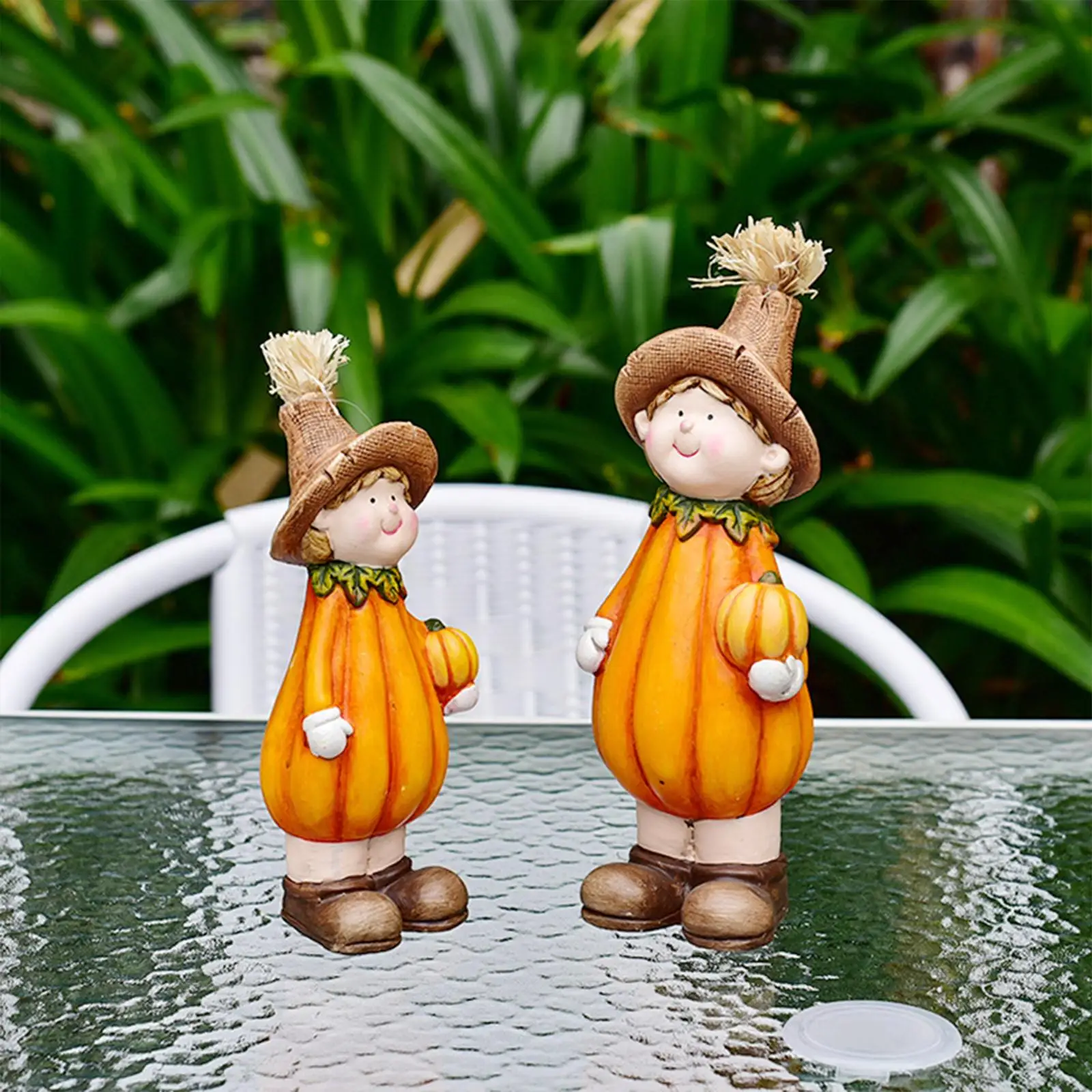 Farmhouse Pumpkin Sculpture Ceramic Tabletop Decor Harvest Festival Gnome Figurine for Thanksgiving Fall Home Decoration