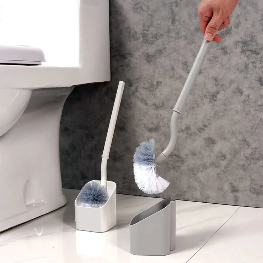 2Pcs Toilet Bowl Brush Set Curved Ergonomic Handle S-Shape Deep Cleaning Head Soft Dense Bristles for Bathroom Rim Scrubbing