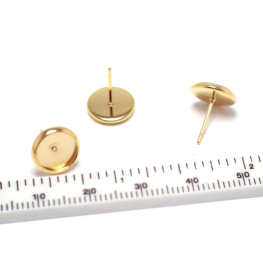 10pcs Ear Stud Posts,Gold Color Plated Brass,Round Sets Stud Earring,8mm Blanks Cup Jewelry Supplies