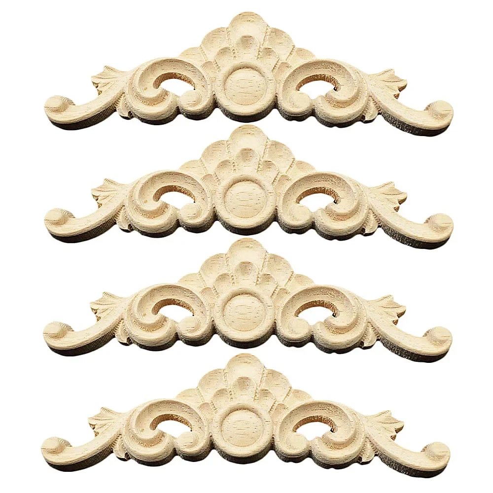 10PCS 13cm Wood Carved Decal Corner Long Onlay Applique Unpainted Door Furniture Woodcarving Decorative Wood Figurines Craft