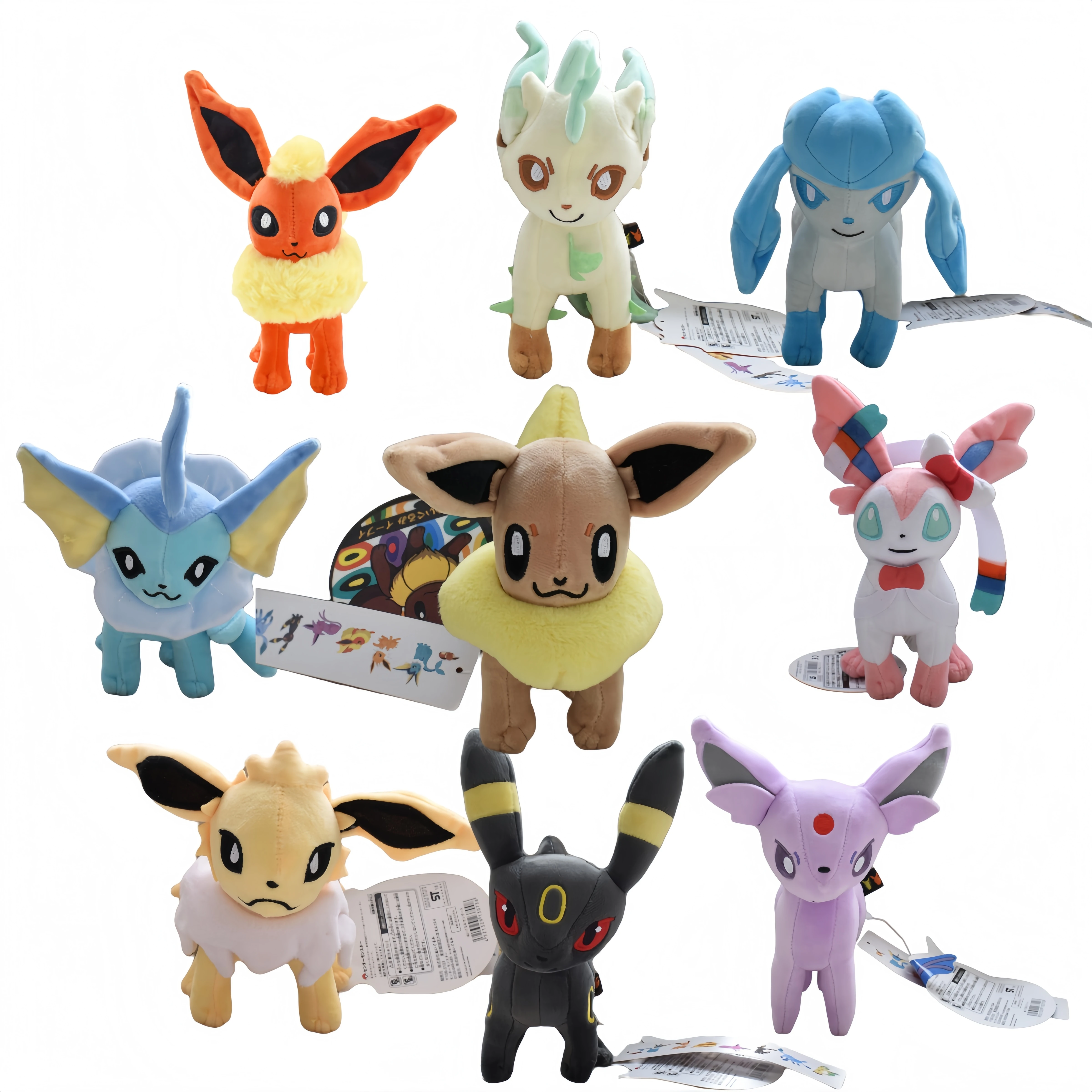 Süßes Eevee-Familien-Set, gefülltes Plüschtier, Pokemon Evolution Umbreon Flareon Jolteon Glaceon Vaporeon Sylveon Espeon Peluche-Puppen