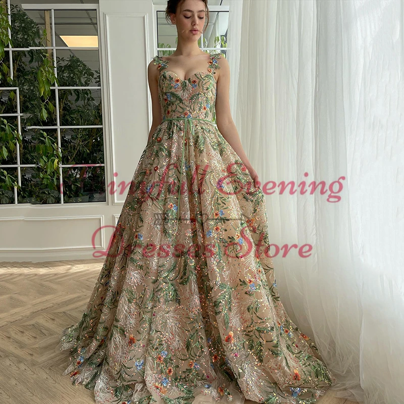 Thinyfull Formal A-Line Prom Evening Dresses Flower Printed Sweetheart Night Dress Saudi Arabia Cocktail Party Gowns Custom Size